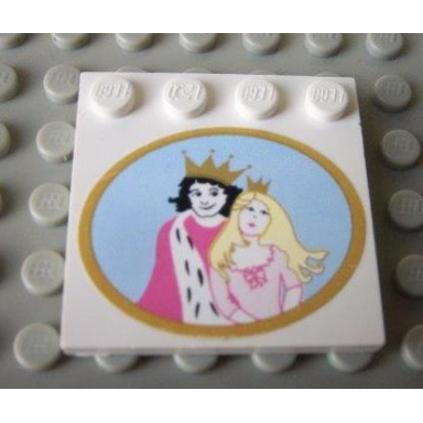 white tile modified 4 x 4 with studs on edge with prince and princess pattern sticker - set 5963