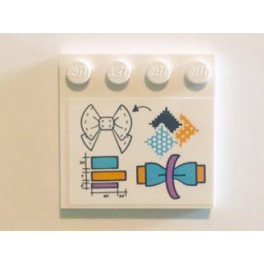 white tile modified 4 x 4 with studs on edge with bow sewing template pattern sticker - set 41115