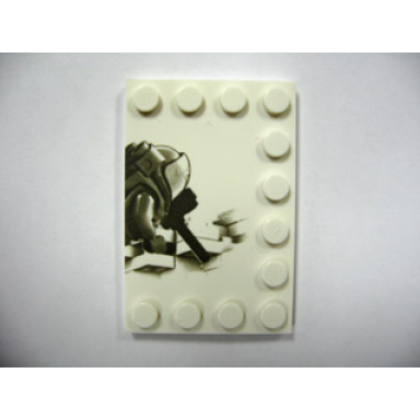 white tile modified 4 x 6 with studs on edges with deep sea scuba diver right half pattern
