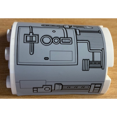 white cylinder half 2 x 4 x 4 with silver hatch and mechanical pattern model right side sticker - set 9495
