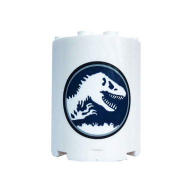 white cylinder half 2 x 4 x 4 with jurassic world logo pattern sticker - set 75937