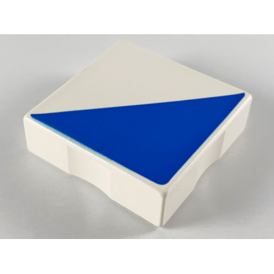 white duplo tile 2 x 2 with shape blue right triangle pattern