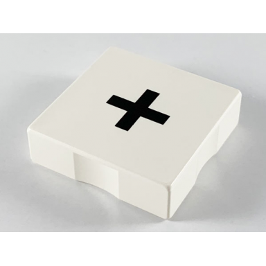 white duplo tile 2 x 2 with black plus sign pattern
