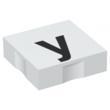 white duplo tile 2 x 2 with black lowercase letter y pattern