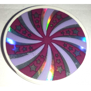 white tile round 3 x 3 with magenta and lavender swirl and stars on iridescent mirrored background pattern sticker - set 41686