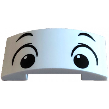 white slope curved 4 x 2 x 2 3 double with dog face with black eyebrows eyes and pupils pattern