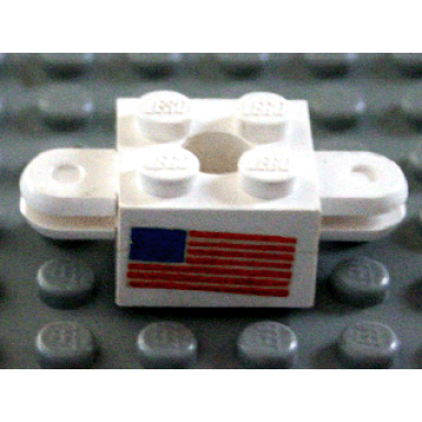 white arm holder brick 2 x 2 with round top hole with arms with american flag pattern sticker - sets 367-1 565-1