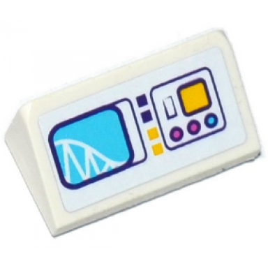 white slope 30 1 x 2 x 2 3 with roller coaster on screen switch and buttons pattern sticker - set 41130