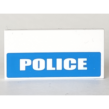 white tile 2 x 4 with white police on blue background half height pattern sticker - set 7288