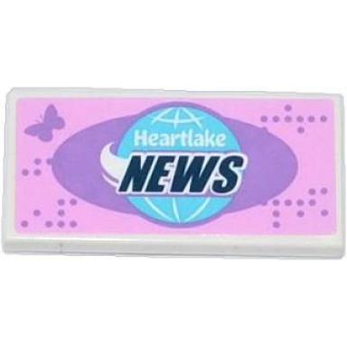 white tile 2 x 4 with butterfly and globe with heartlake news pattern sticker - set 41056