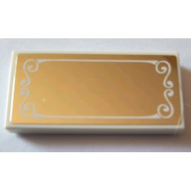 white tile 2 x 4 with white decorative border on gold mirrored background pattern sticker - set 10257