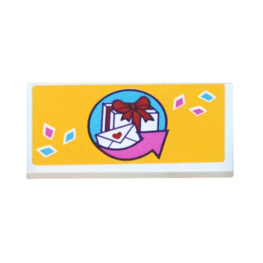 white tile 2 x 4 with gift box envelope and arrow pattern sticker - set 41310