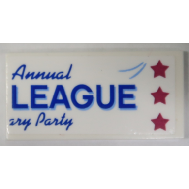 white tile 2 x 4 with blue annual league ary party banner with 3 magenta stars pattern sticker - set 70919