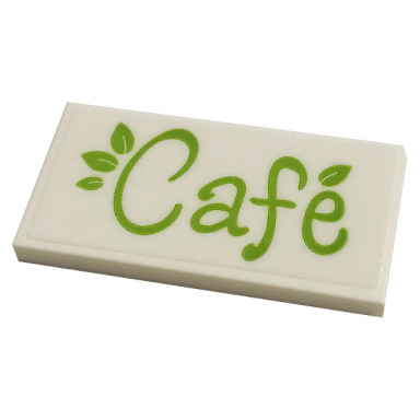 white tile 2 x 4 with lime cafe and leaves pattern sticker - set 41444