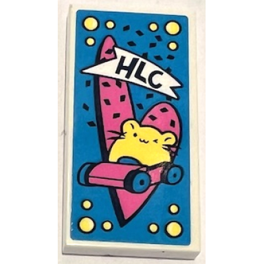 white tile 2 x 4 with hlc bright light yellow hamster driving car and dark pink heart on dark azure background pattern sticker - set 41383