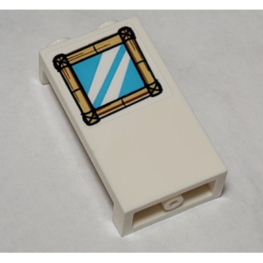 white panel 1 x 2 x 3 with side supports - hollow studs with window with bamboo frame pattern on outside sticker - set 41374