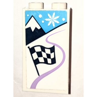 white panel 1 x 2 x 3 with side supports - hollow studs with mountain snowflake and checkered flag pattern sticker - set 41319