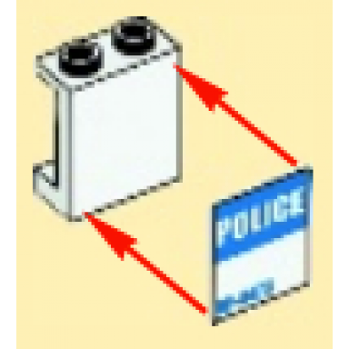 white panel 1 x 2 x 2 with side supports - hollow studs with blue be-4473 and white police pattern model left side sticker - set 4473