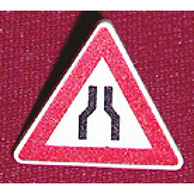 white road sign 2 x 2 triangle with clip with narrow road ahead pattern