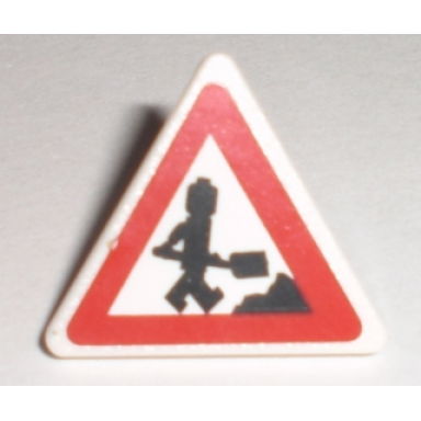 white road sign 2 x 2 triangle with clip with minifigure worker and 1 pile pattern sticker - set 7631