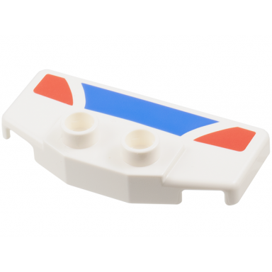 white duplo rear spoiler wing with blue trapezoid and 2 red markings pattern