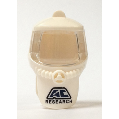 white minifigure headgear hood hazard suit with trans-clear face shield and ac research pattern
