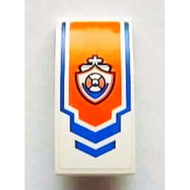 white slope curved 4 x 2 with blue arrow and coast guard logo on orange background pattern sticker - set 60011