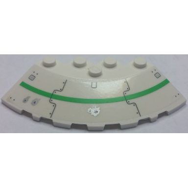 white brick round corner 6 x 6 with slope 33 edge facet cutout with bright green stripe vent grilles and bullet holes pattern model right side sticker - set 70704