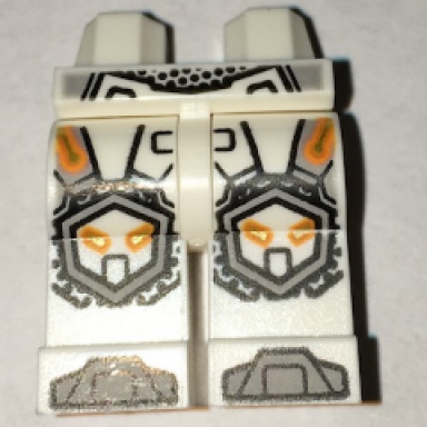 white hips and legs with orange and gold circuitry light bluish gray armor hexagonal knee pads and boots pattern
