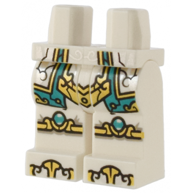 white hips and legs with robe ends with clouds and dark turquoise trim gold armor knee straps and boot tips pattern