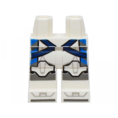 white hips and legs with sw clone trooper armor with black and dark bluish gray markings dark blue straps and kama with blue stripes pattern