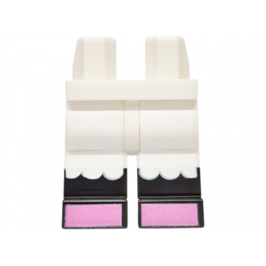 white hips and legs with molded black lower legs boots and printed white ruffles and dark pink feet pattern