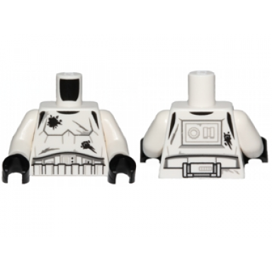 white torso sw armor stormtrooper detailed armor without shoulder belts battle damage with scratches and holes pattern white arms black hands