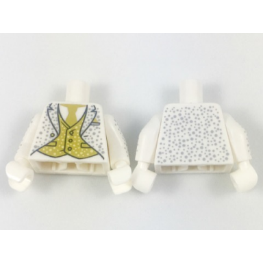 white torso tuxedo with gold tie and vest silver speckles pattern white arms with silver speckles pattern white hands