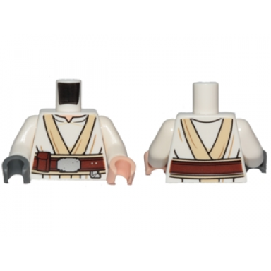 white torso sw white and tan jedi robe with reddish brown belt pattern luke skywalker white arms light nougat hand left dark bluish gray hand right