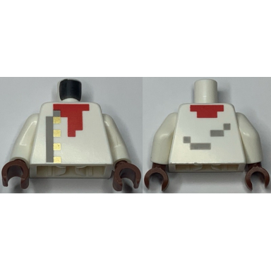 white torso pixelated chefs jacket with light bluish gray trim and wrinkles 4 gold buttons and red neckerchief pattern white arms reddish brown hands