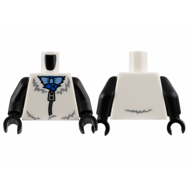 white torso panda costume dark bluish gray fur silver zipper blue shirt bright light blue bow tie pattern bam black arms black hands