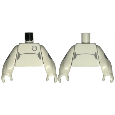 white torso with light bluish gray half circles curved line and access port pattern white arms long straight with fixed hands with circles pattern