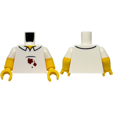 torso shirt with collar black stomach line reddish brown stains yellow neck pattern yellow arms with molded white short sleeves pattern yellow hands