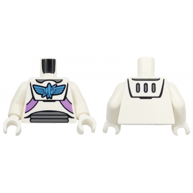 white torso spacesuit with dark azure star command logo dark bluish gray neck and stomach panels medium lavender straps pattern white arms white hands