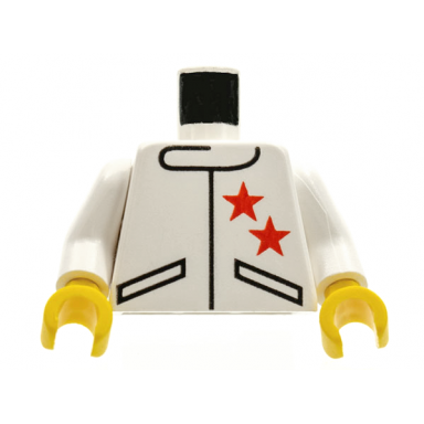 white torso racing jacket with 2 red stars pattern white arms yellow hands