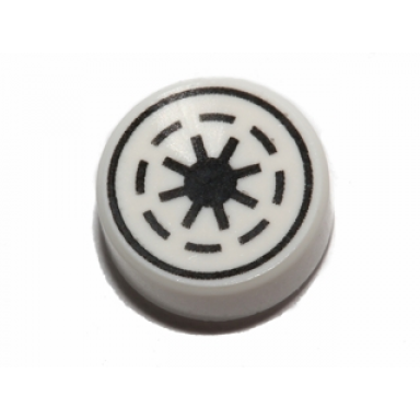 white tile round 1 x 1 with sw emblem of the galactic republic with 8 spokes pattern