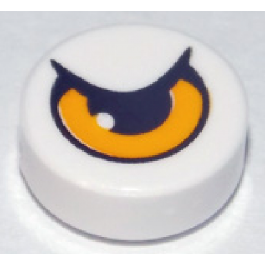 white tile round 1 x 1 with bright light orange eye with partially closed eyelid pattern
