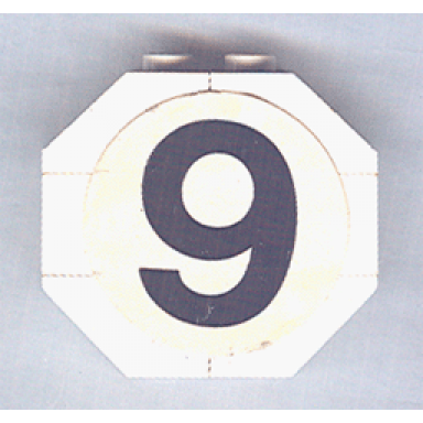 white stickered assembly 4 x 1 x 3 with black number 9 pattern sticker - set 948 - 2 slope 45 2 x 1 1 brick 1 x 4 2 slope inv 45 2 x 1