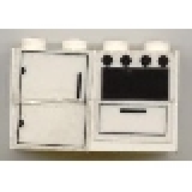 white stickered assembly 4 x 2 x 2 with refrigerator and oven pattern sticker - sets 6372 6374 - 2 brick 2 x 4