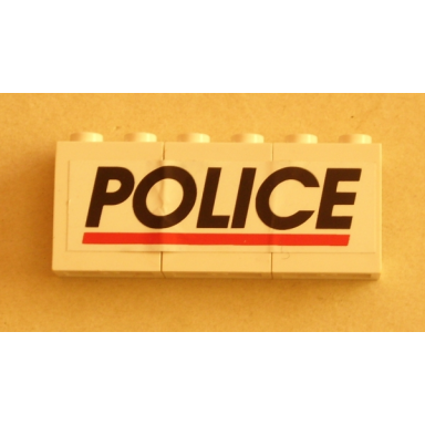 white stickered assembly 6 x 1 x 2 with black police and red stripe pattern sticker - set 6545 - 3 panel 1 x 2 x 2 - solid studs