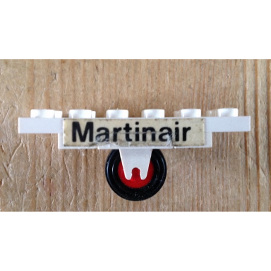 white stickered assembly 6 x 2 with black martinair pattern on both sides stickers - set 1610-2 - 2 plate 1 x 2 1 plate 2 x 6 1 plate modified 2 x 2 with wheel holder bottom and red wheel with black tire