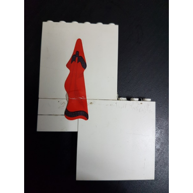 white stickered assembly 9 x 1 x 10 with red towel pattern sticker - set 231-1 - 2 brick 1 x 3 2 brick 1 x 6 x 5