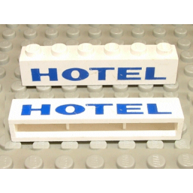 white brick 1 x 6 without bottom tubes with cross side supports with blue hotel thick pattern