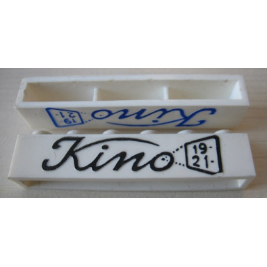 white brick 1 x 6 without bottom tubes with cross side supports with black kino script pattern